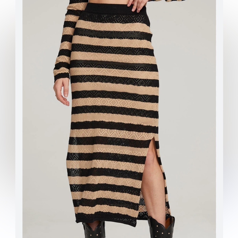 Saltwater Lux new with tag Mitzie Striped Cotton Pointelle Elastic Waist Skirt